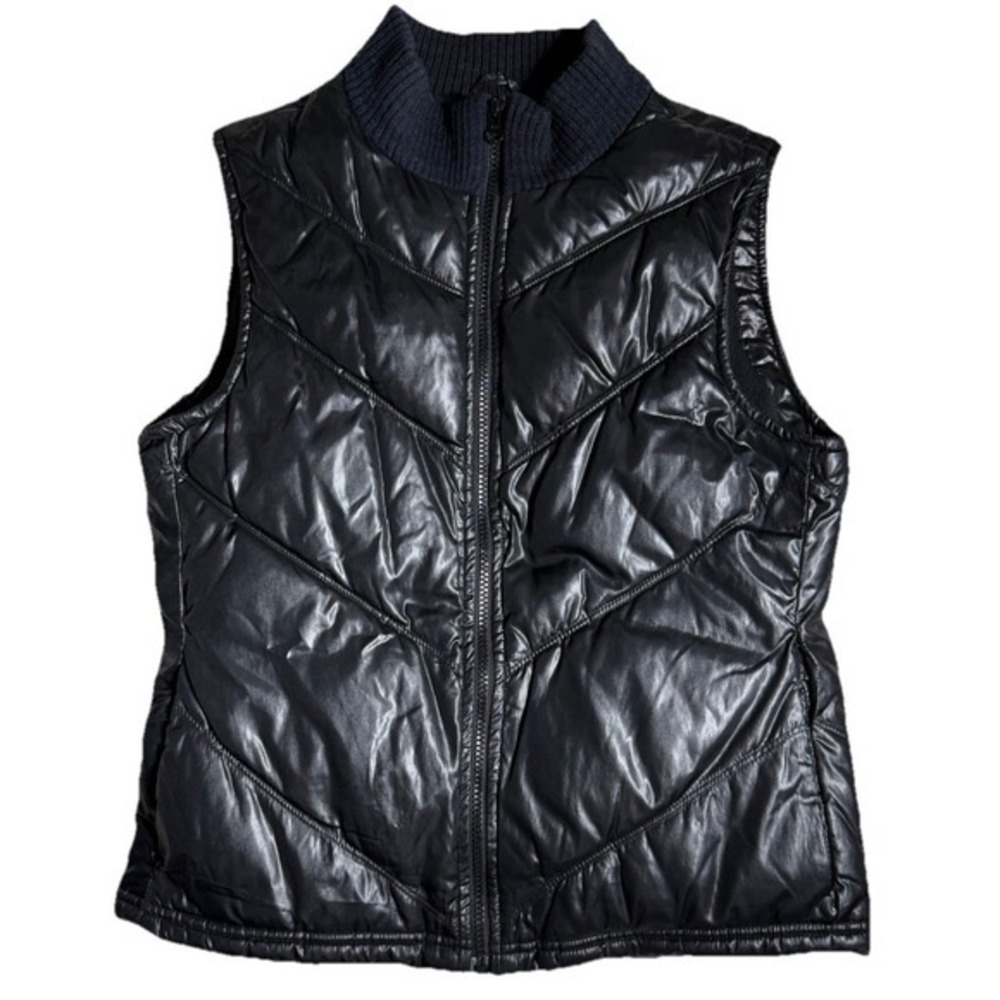 Old Navy Women's Shiny Black Quilted Cozy Puffer Vest Water-Resistant Size M